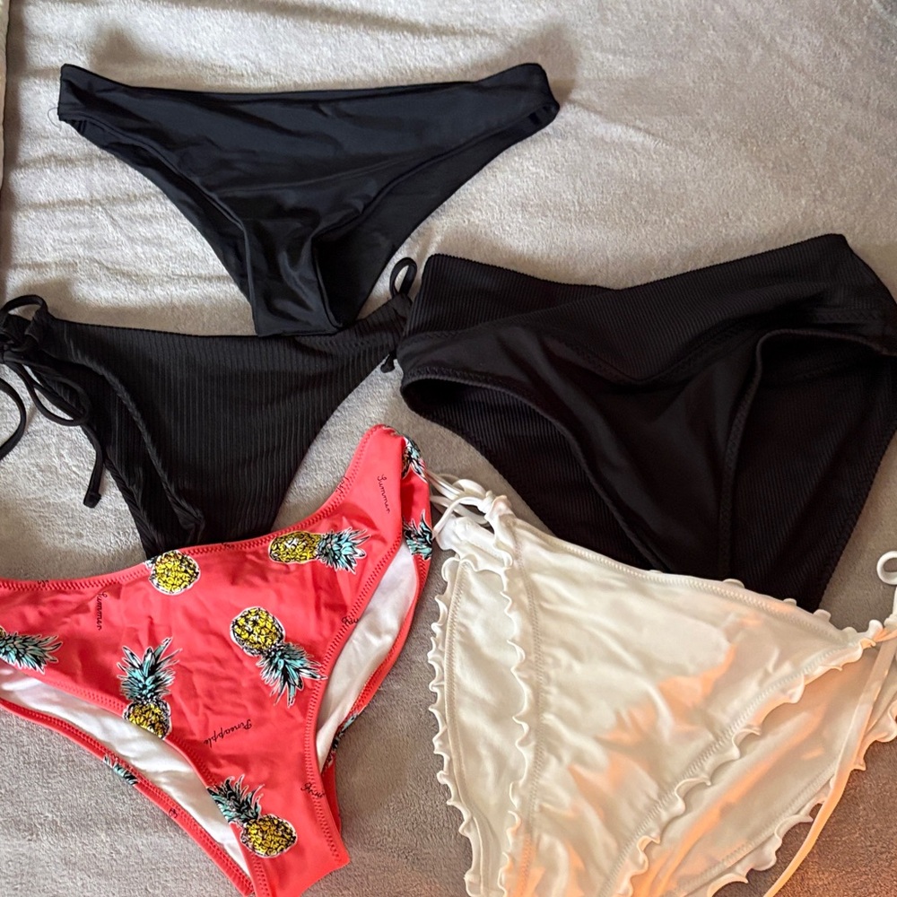 Women's Bikini Bottoms Set - Black, Coral Pineapple & Cream